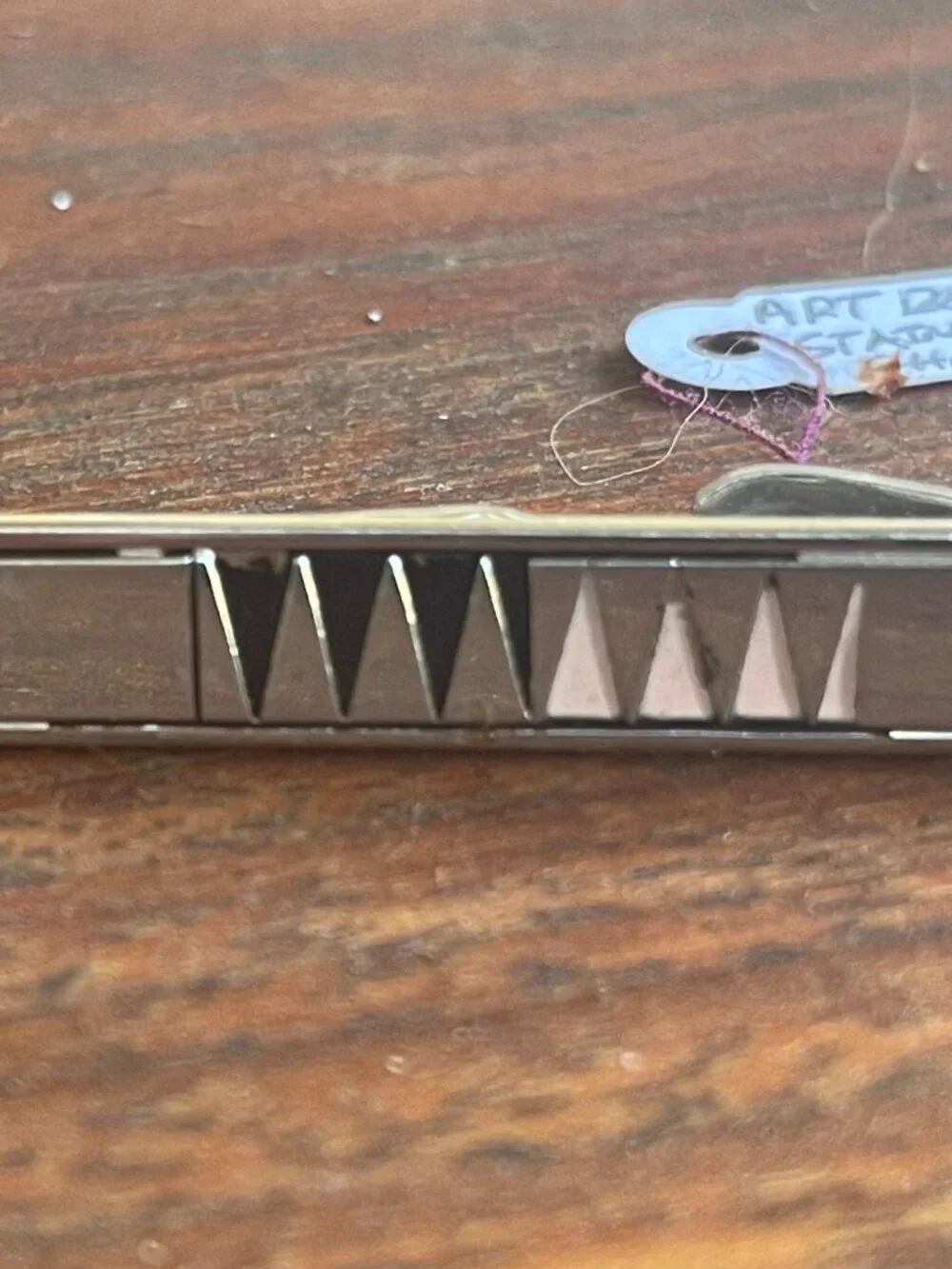 Mid Century Swank Chrome Triangular Geometric Teeth Tie Bar image 1 Mid Century